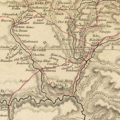 Old Map of Kurdistan by Royal Geographical Society, 1865: Lake Van, Diyarbakir, Erzurum, Mountains