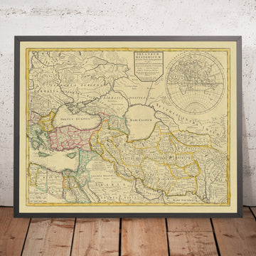 Antigua mapa del Imperio Romano Oriental o Bizantino por Senex, 1714: Constantinopla, Armenia, Rutas Comerciales, Imperio Sasánida, Anatolia 