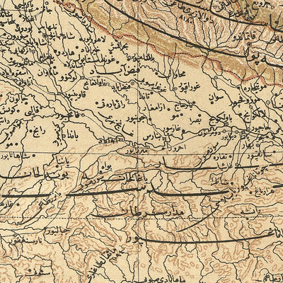 Old Arabic Map of India by Hafiz Ali Esref, 1894: Mumbai, Delhi, Kolkata, Himalayas, Ganges, Railroads
