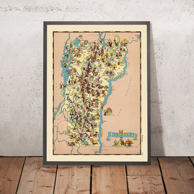 Pictorial Map of Vermont by Ruth Taylor White, 1935: Burlington, Montpelier, Rutland, County Boundaries, Maple Sugaring