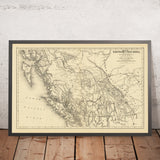 Mappa ferroviaria antica della Columbia Britannica di Trutch, 1878: Vancouver, Victoria, percorsi CPR, fiume Fraser, Rocce Montuose 