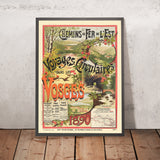Poster di viaggio dei Vosgi: Chemins de Fer de l’Est – Voyages circulaires di Gustave Fraipont, 1890 