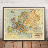 Grande mappa antica dell’Europa di Cram, 1925: confini politici, post Prima guerra mondiale, confini codificati a colori 