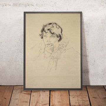 A framed image of Head of Sarah Bernhardt: Study for Lorenzaccio by Alphonse Mucha, 1896