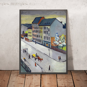 A framed image of Our Street in Gray by August Macke, 1911