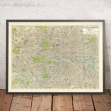 Antiguo mapa de Londres de Gross, 1920: Támesis, West End, The Mall, Plaza Trafalgar, Hyde Park 