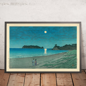 Une image encadrée de la plage de Shichiri à Soshu par Hasui Kawase, 1935