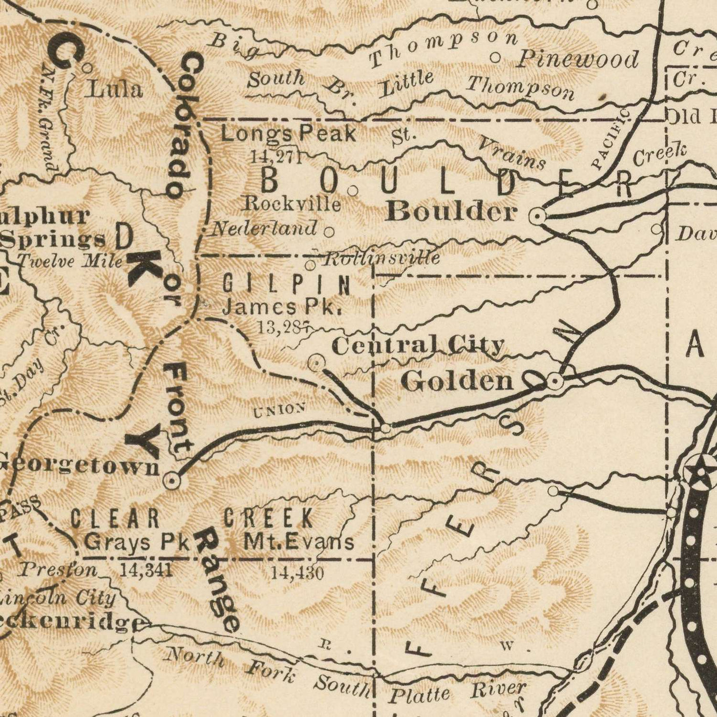 Old Railroad Map of Denver & Rio Grande Railroad System, 1882: Denver, Pueblo, Leadville, San Miguel County, Utah