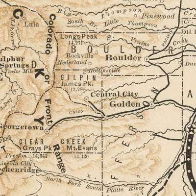 Old Railroad Map of Denver & Rio Grande Railroad System, 1882: Denver, Pueblo, Leadville, San Miguel County, Utah