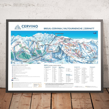 A framed image of Breuil-Cervinia, Italy in the style of a simple and modern golf course map