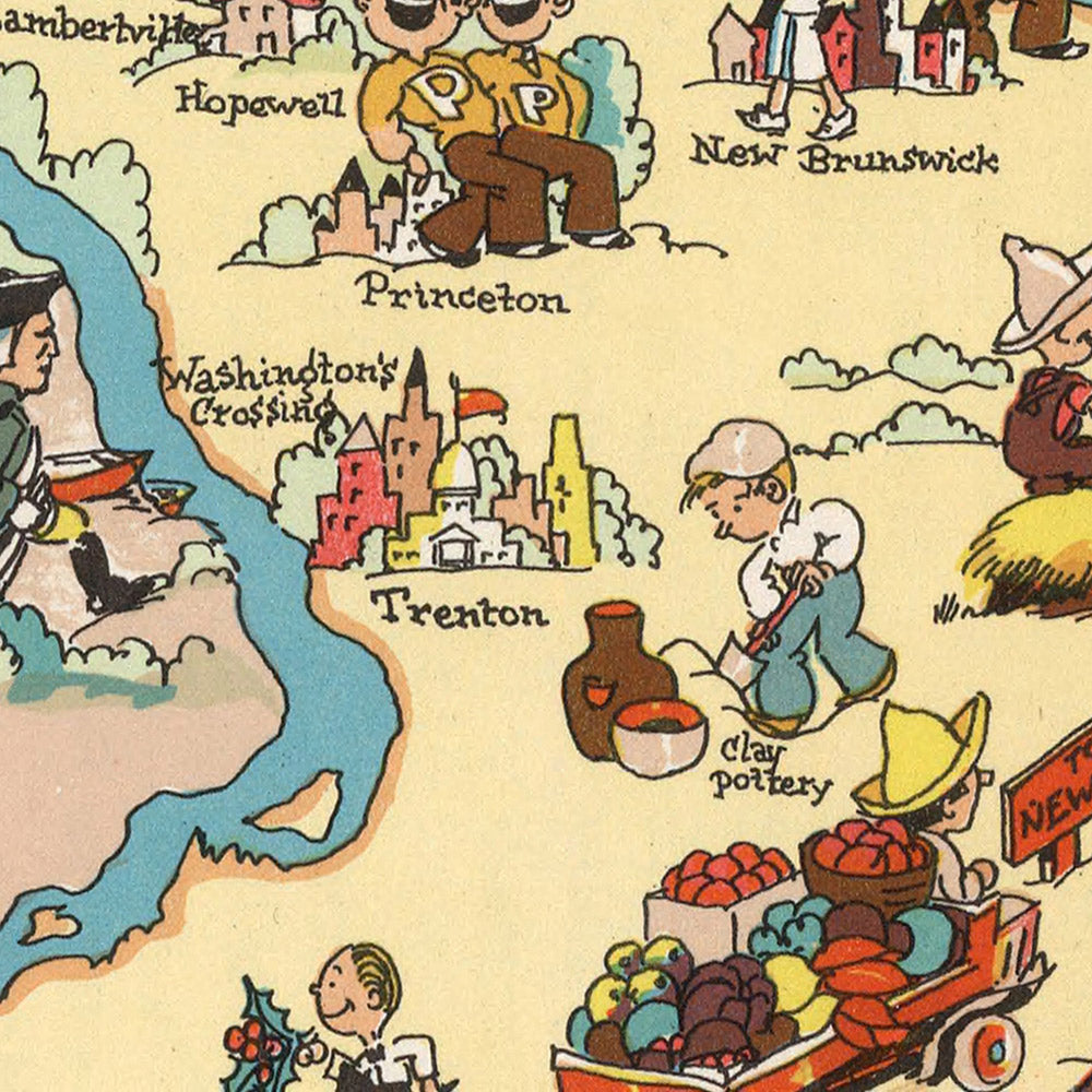 Pictorial Map of New Jersey by Ruth Taylor White, 1935: Newark, Jersey Shore, Pine Barrens, Atlantic Ocean, Delaware River