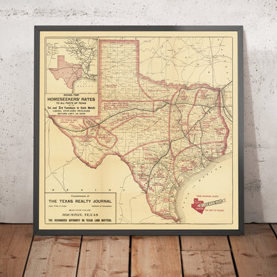 Old Map of Texas by Poole Brothers, 1909: Iron Mountain Railway, Houston, San Antonio, Dallas