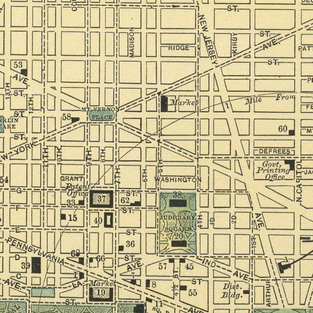 Alte Karte von Washington, DC von Appleton, 1891: Kapitol, Weißes Haus, Nat'l Mall, Tidal Basin, Zoo Park