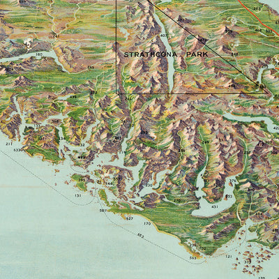 Old Pictorial Map of Vancouver Island by Kennedy, 1913: Victoria, Railways, Steamship Routes, Logging, Alberni