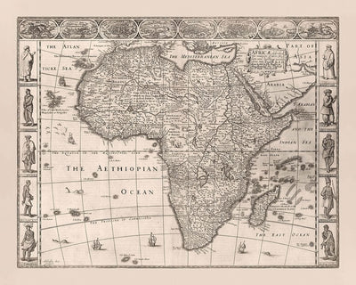 Mapa antiguo de África de Speed, 1676: información histórica detallada y decorativa