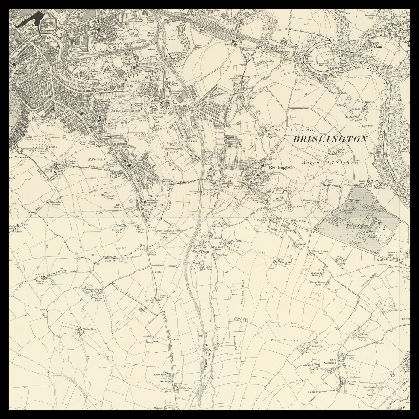 An old Ordnance Survey map of Kingswood & Fishponds
