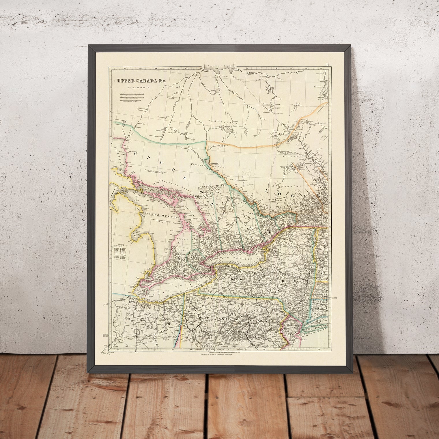 Vecchia mappa dell'Alta Canada (Ontario) e dei Grandi Laghi di Arrowsm ...