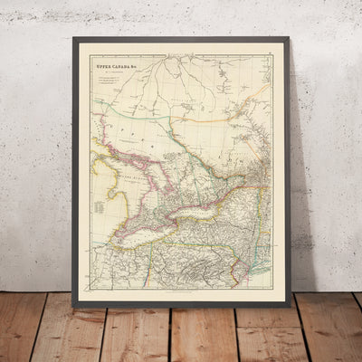 Old Map of Upper Canada (Ontario) & Great Lakes by Arrowsmith, 1844: Toronto, Niagara, Buffalo