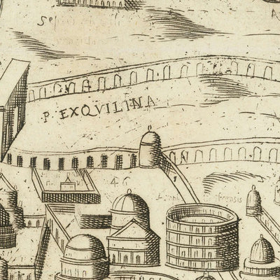 Old Pictorial Map of Rome, 1600: Colosseum, Circus Maximus, Pantheon, Roman Forum, Via Appia