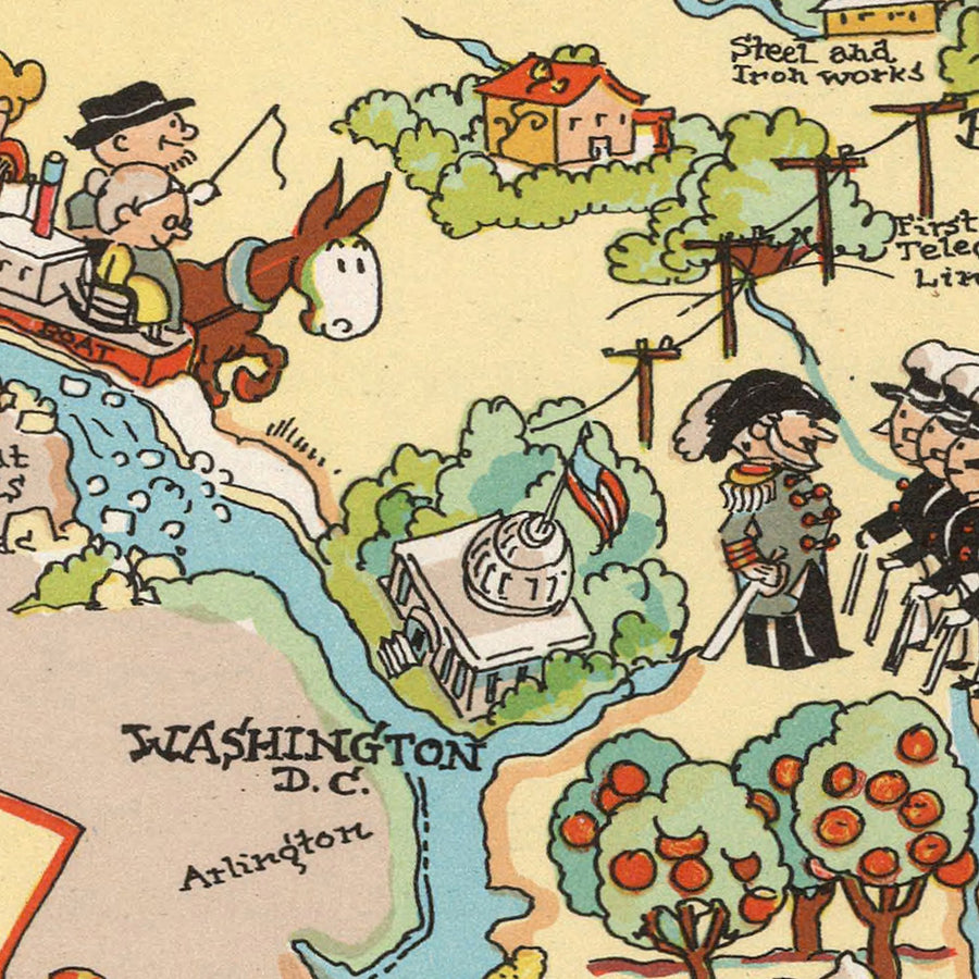 Mappa Pittorica del Maryland di Ruth Taylor White, 1935: Baltimora, Annapolis, Baia di Chesapeake, Fiume Potomac, Monti Appalachi 