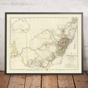 Old Map of New South Wales and Victoria by Arrowsmith 1844: Sydney, Melbourne, Port Phillip, Bass Strait, routes 1817–40