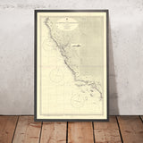 Ancienne carte côtière de Californie, 1955 : Baie de SF, Port de LA, San Diego jusqu'à la carte nautique du Cap Mendocino 