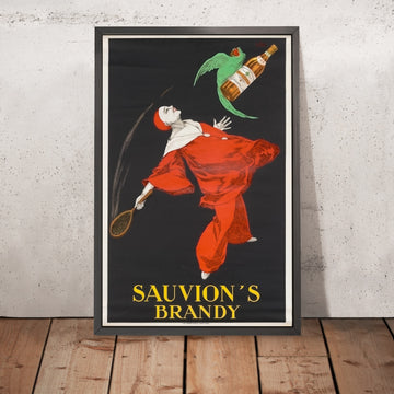 A framed image of Sauvion’s Vintage Brandy Poster by Joseph Stall, 1925