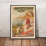 Poster di viaggio Mentone: PLM Mentone—17½ ore da Parigi, 11 minuti da Monte-Carlo di Frédéric Hugo d’Alesi, 1898 