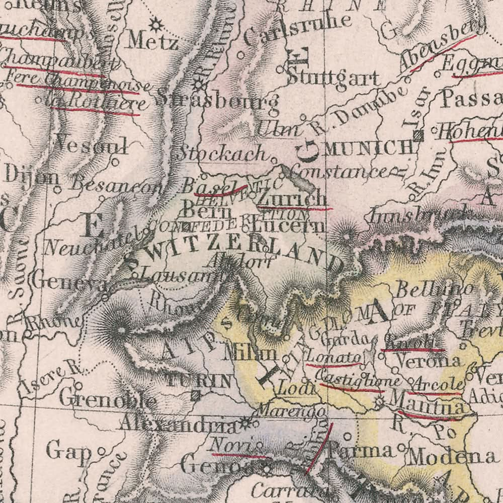 Mapa militar antiguo de la Europa napoleónica de Johnston, 1812: París, Viena, Roma, batallas, campañas