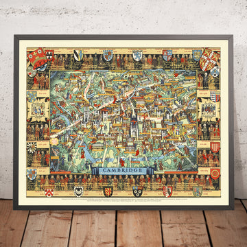 Old Pictorial Map of Cambridge by Lee, 1948: King&