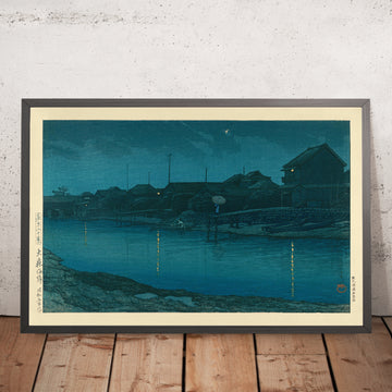 Una imagen enmarcada de Escena nocturna de playa en Omori de Hasui Kawase, 1935