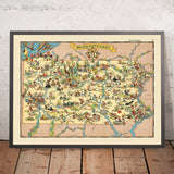Mapa pictórico de Pensilvania de Ruth Taylor White, 1935: Filadelfia, Pittsburgh, Gettysburg, Amish, montañas Apalaches 