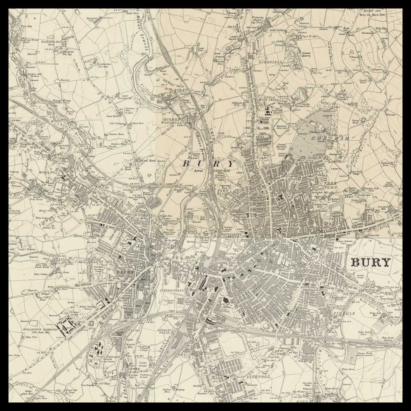 An old Ordnance Survey map of Bury