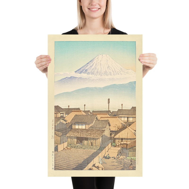 Mattina a Motoyoshiwara con il Monte Fuji di Hasui Kawase 1935 