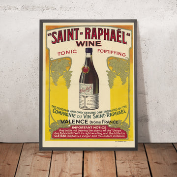 A framed image of Saint-Raphaël Vintage Tonic Wine Poster, 1913