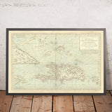 Ancienne carte nautique des Caraïbes, 1750 : Saint-Domingue, Haïti, Jamaïque, Porto Rico, Îles Turques et Caïques 