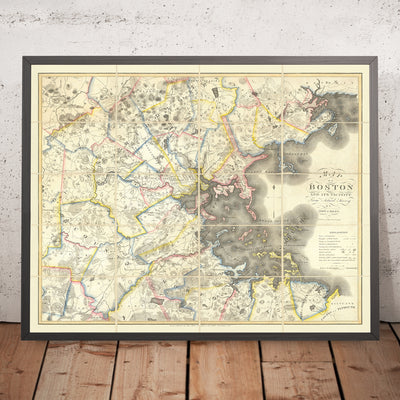 First Large Old Map of Greater Boston by Hales, 1819: Cambridge, Salem, Harvard, Boston Sound