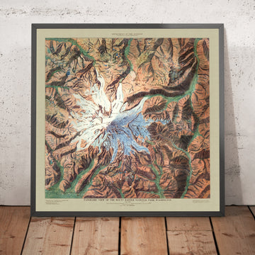 Old Relief Map of Mt Rainier National Park, Washington, 1914: Paradise, Sunrise, Camp Muir, Carbon Glacier, Longmire