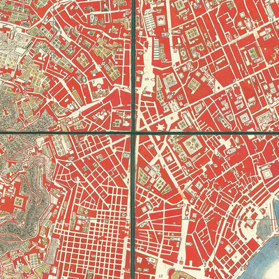 Ancienne carte de Naples par Rizzi-Zannoni, 1794 : Borgo Santa Lucia, Chiaia, Tolède, Porta Capuana, San Carlo