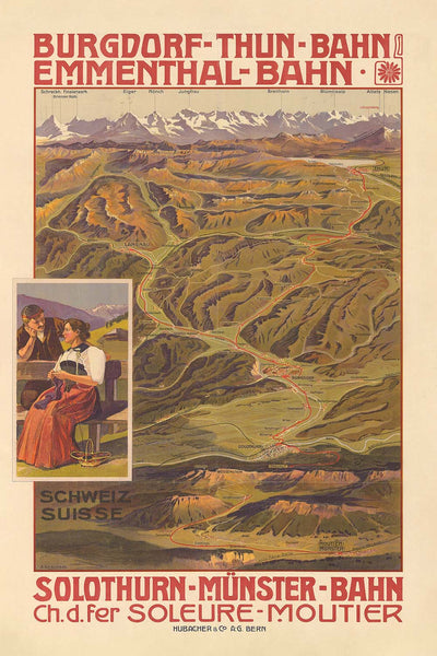 Bernese Oberland Travel Poster: Burgdorf–Thun–Emmental–Solothurn Railways by Anton Reckziegel, 1908