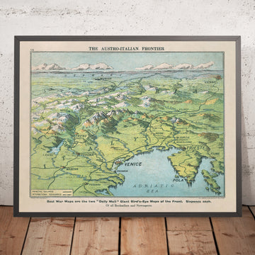 Antica mappa militare della Prima Guerra Mondiale del confine austro-italiano, 1916: fronte dell’Isonzo, Trieste, Venezia, Passo del Brennero, Dolomiti 