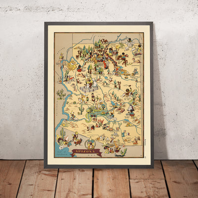 Pictorial Map of Arizona by Ruth Taylor White, 1935: Grand Canyon, Phoenix, Tucson, Painted Desert, Petrified Forest