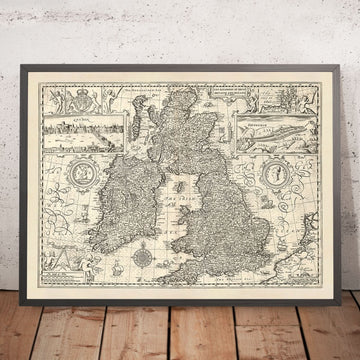 Alte Karte von Großbritannien und Irland von Speed, 1676: London, Edinburgh, Dublin, Orkneys, Seemonster 