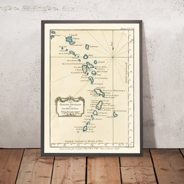 Mappa antica delle Piccole Antille di Bellin, 1764: Barbados, Martinica, Guadalupa, Antigua, Isole Vergini 