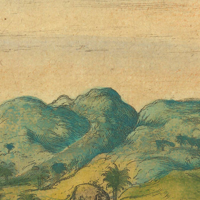 Old Map of Calicut in India by Braun & Hogenberg, 1572: Ormuz, Canonor, El Mina, Ships