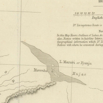 Mapa antiguo de la ruta africana del Dr. Livingstone, realizado por Arrowsmith en 1857: Linyanti, Quelimane, cataratas Victoria, Zambezi y Kalahari