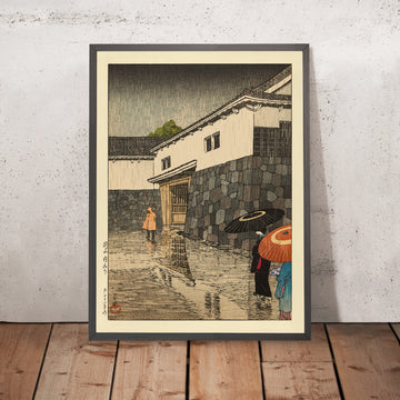 Ein gerahmtes Bild von Uchiyamashita im Regen von Hasui Kawase, 1935