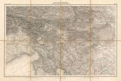 Old Map of Eastern and Julian Alps by Mayr, 1874: Trieste, Slovenia, Croatia, Adriatic Sea