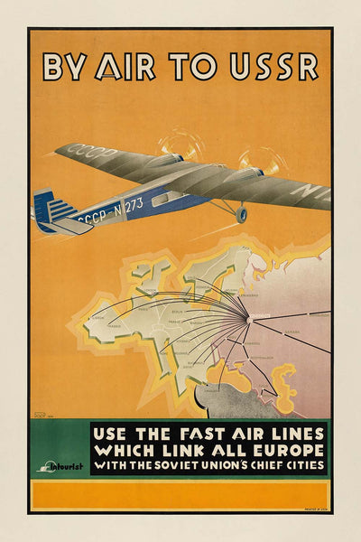 Soviet Union Travel Poster: By Air to USSR by Intourist, 1934