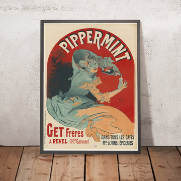 A framed image of Pippermint Get Frères Vintage Liqueur Poster by Jules Chéret, 1900